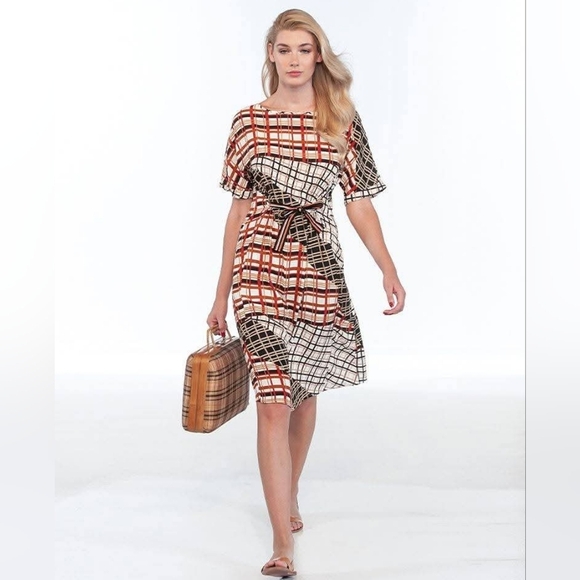 {Diana Gallesi} Italian Designer "Spicy Summer" Mixed Print Plaid Belted - Picture 1 of 14